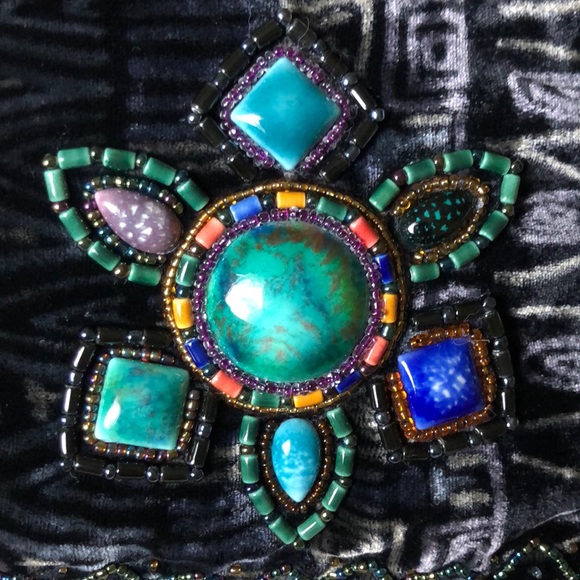 RARE 100% silk velvet artisan stone flower purse - Picture 13 of 16